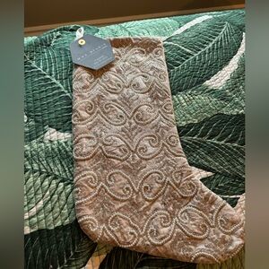 New Max Studio Christmas beaded ivory/tan stocking